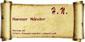 Hanser Nándor névjegykártya